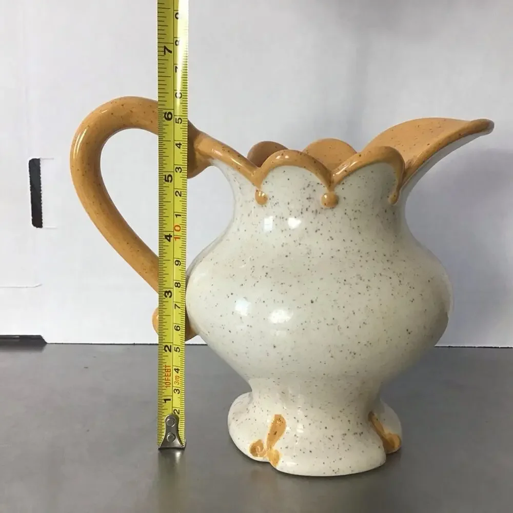 Pitcher and Saucer Ceramic Speckled brown, cream and mustard yellow